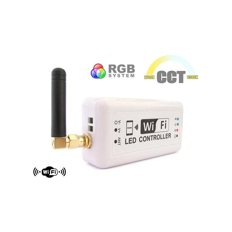 WiFi Mini Centralina Led CCT Dimmer RGB Controller Domotica Con Iphone iOS Smartphone Android 12V 24V 3X4A