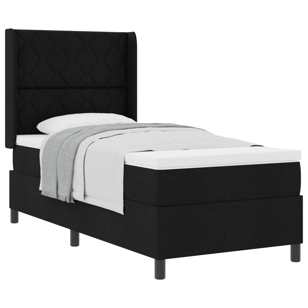 Letto Box Spring  con Materasso Nero 100x200 cm in Tessuto