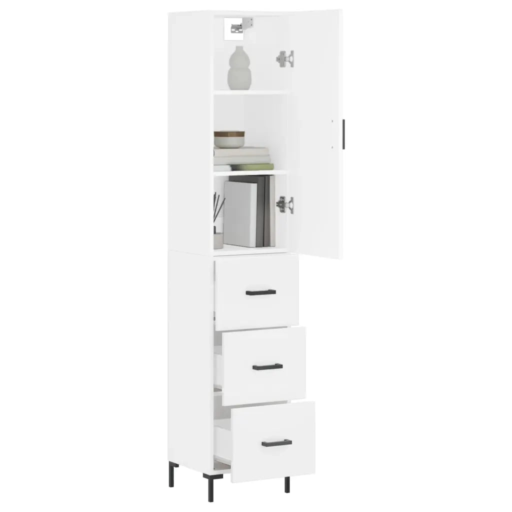 Credenza-Buffet-Armadio da cucina Bianca 34,5x34x180 cm in Legno Multistrato 183594