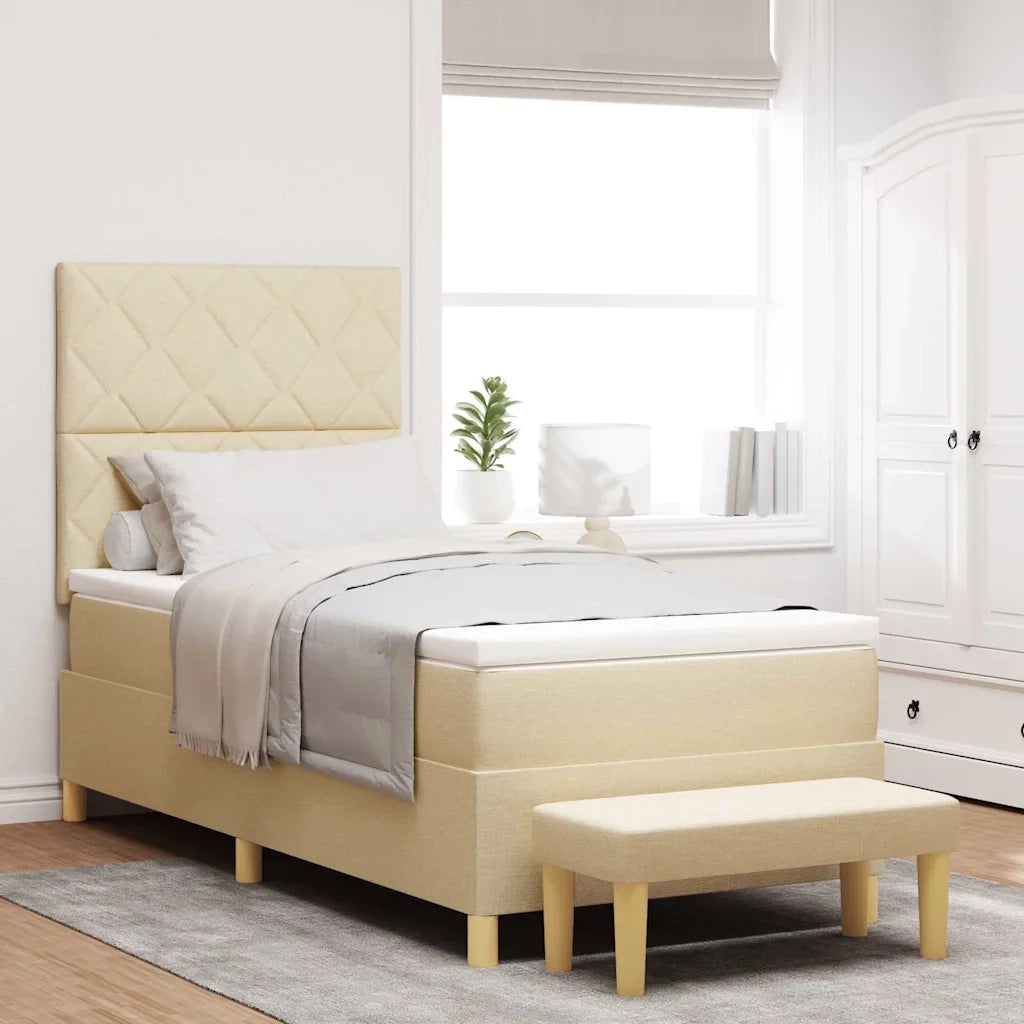 Letto a molle con cuscino Crema 190 x 90 cm Tessuto 3344343