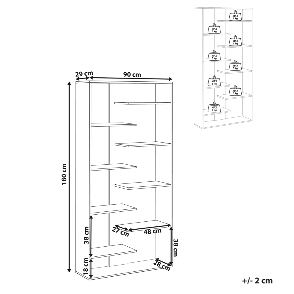 Libreria a 8 ripiani in truciolato bianco stile minimalista
