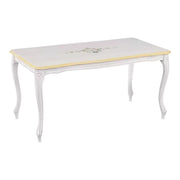 Tavolino shabby legno bianco anticato decorato filo ocra 100x50x50 - Mobili 2G