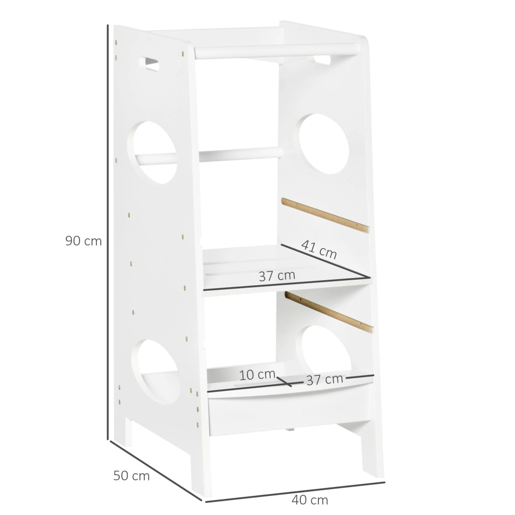 EasyComfort Torre Montessoriana per Bambini, Learning Tower con Altezza Regolabile in MDF, 40x50x90cm, Bianco