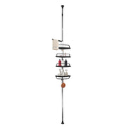 Mensola telescopica da bagno 276-330 cm – 4 ripiani regolabili con ganci – Senza forature – Acciaio inox