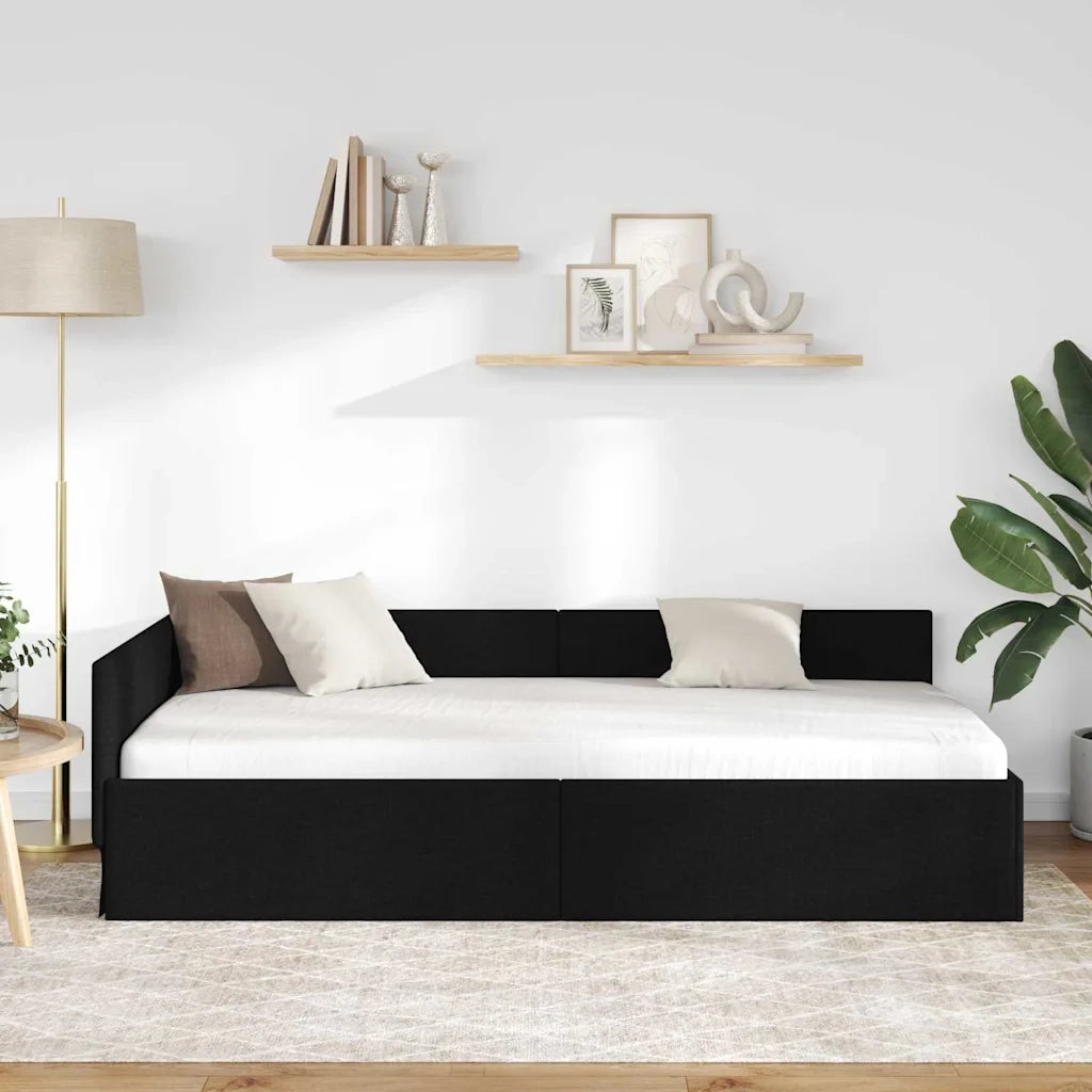 Cornice del letto ad angolo Nero 90 cm x 190 cm Tessuto