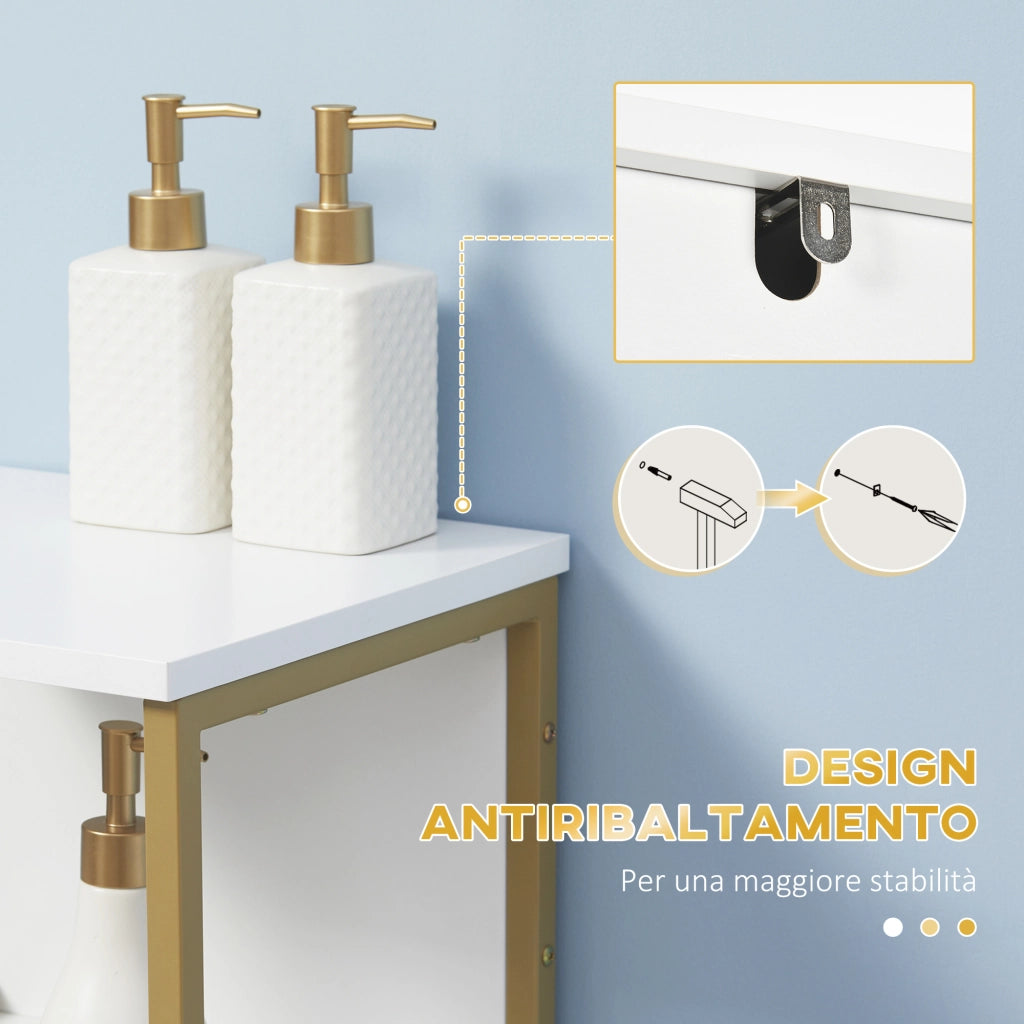 Mobile Bagno con Cassetto, Armadietto e Ripiano ¨C zephmum ¨C Legno e Metallo, Bianco, 30x30x105cm