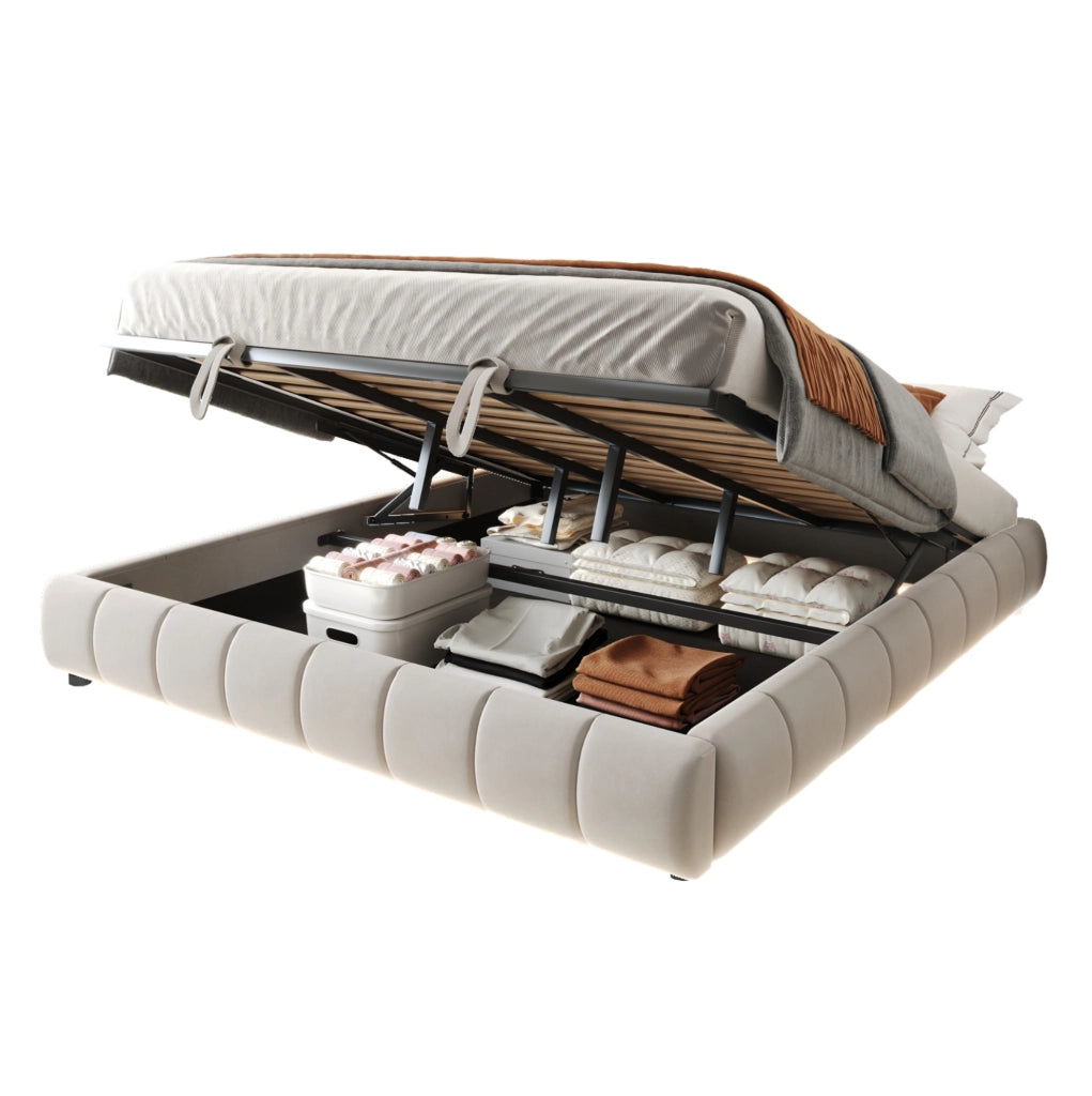 Letto imbottito 180x200 cm con contenitore idraulico e LED