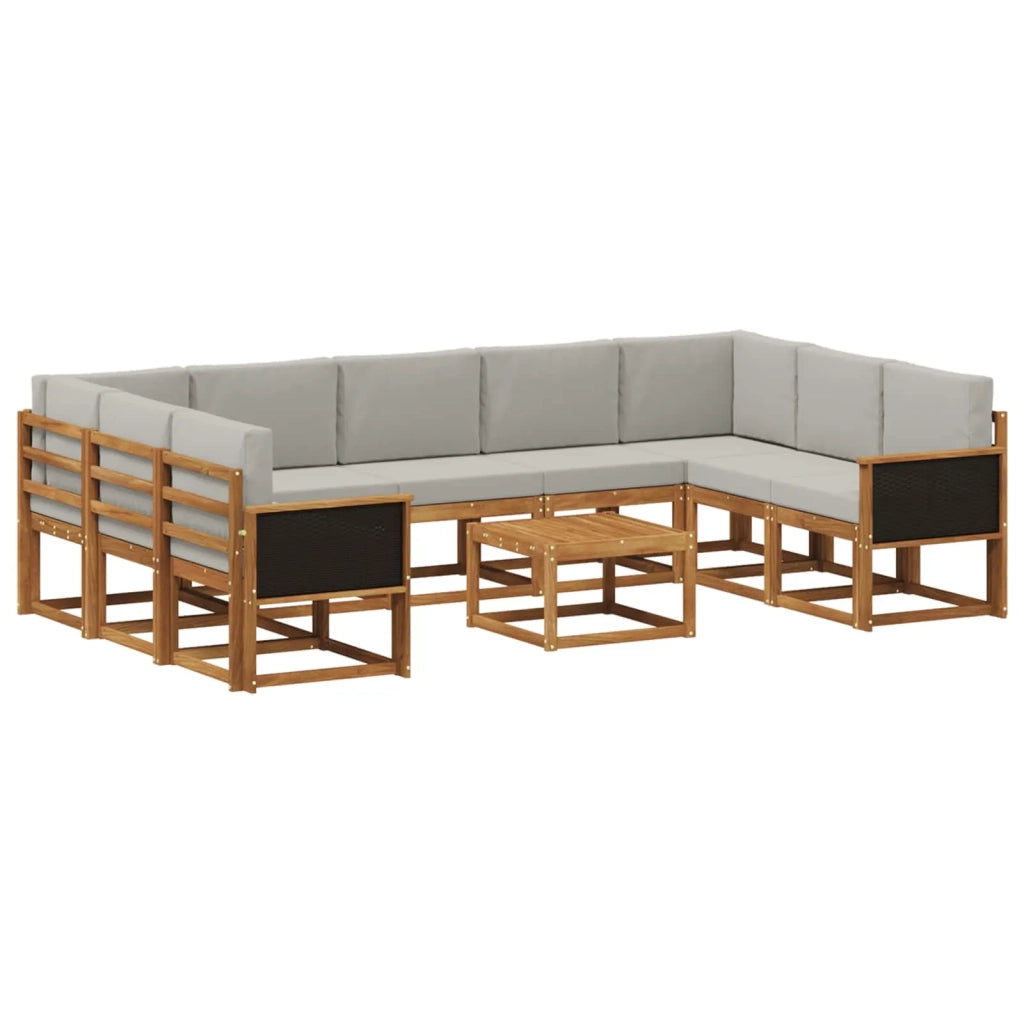 Set di divani da esterno 10 pcs Naturale e Grigio Chiaro 3385542