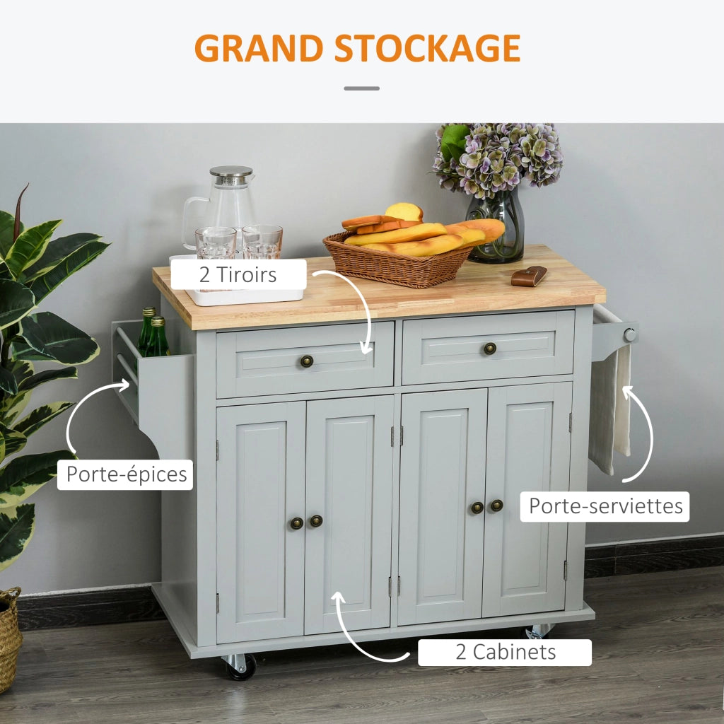 Tavolino da cucina con cassetti e ripiani ¨C zephmum ¨C MDF grigio h¨¦v¨¦a