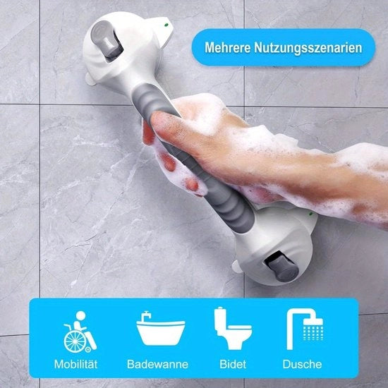 Maniglia di doccia regolabile senza forare - 38 cm Antiscivolo aiuto per anziani - Coperchio di aderenza fino a 110 kg - Maniglia da bagno portatile - Grigio