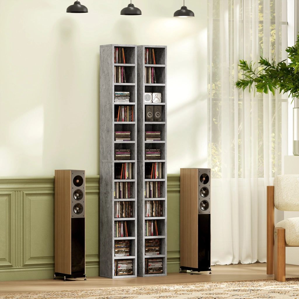 Mobile Libreria Porta CD 21x20x175 cm a 12 Ripiani per 204 CD in MDF e Truciolato Grigio