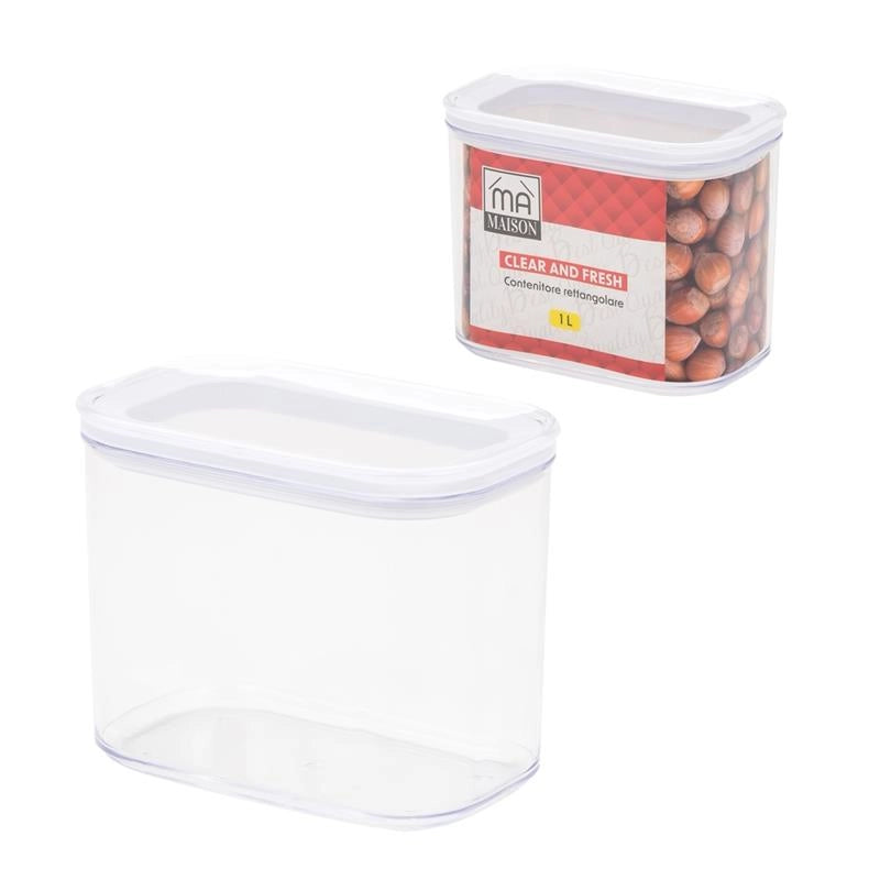 MA MAISON CLEAR AND FRESH CONTENITORE RETTANGOLARE TRASPARENTE CON COPERCHIO BIANCO 1 LT