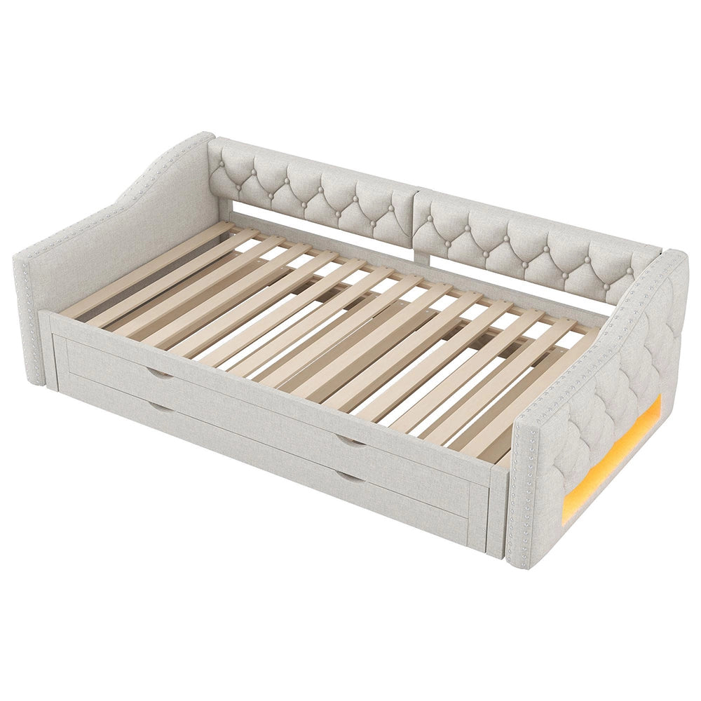Letto giorno 90x200cm?- Xylo - 3 cassetti LED beige