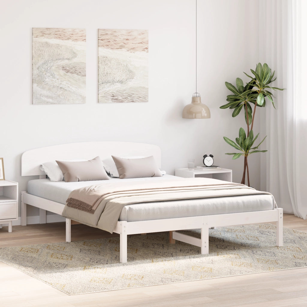 Struttura letto con testiera bianca 140x200 cm legno massello in pino