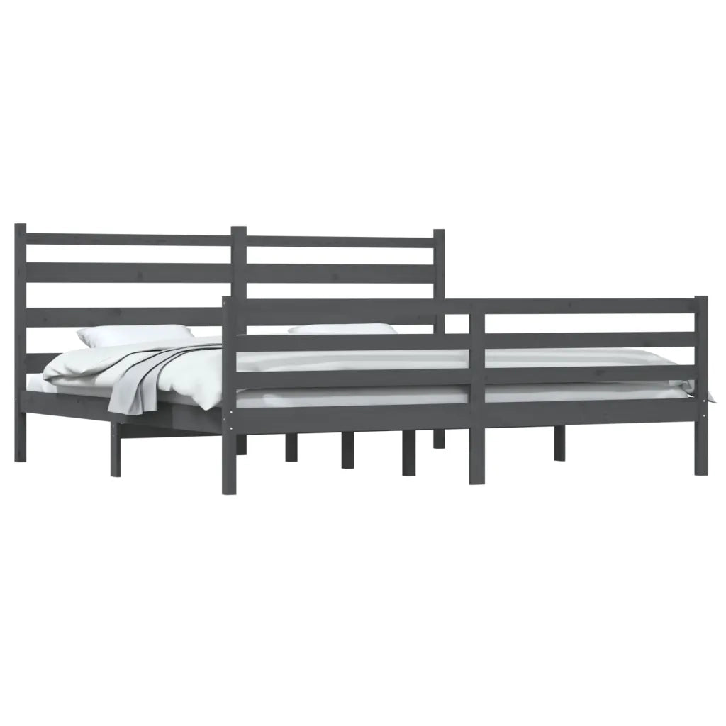 Giroletto-Struttura Letto in Legno Massello di Pino 200x200 cm Grigio 362270