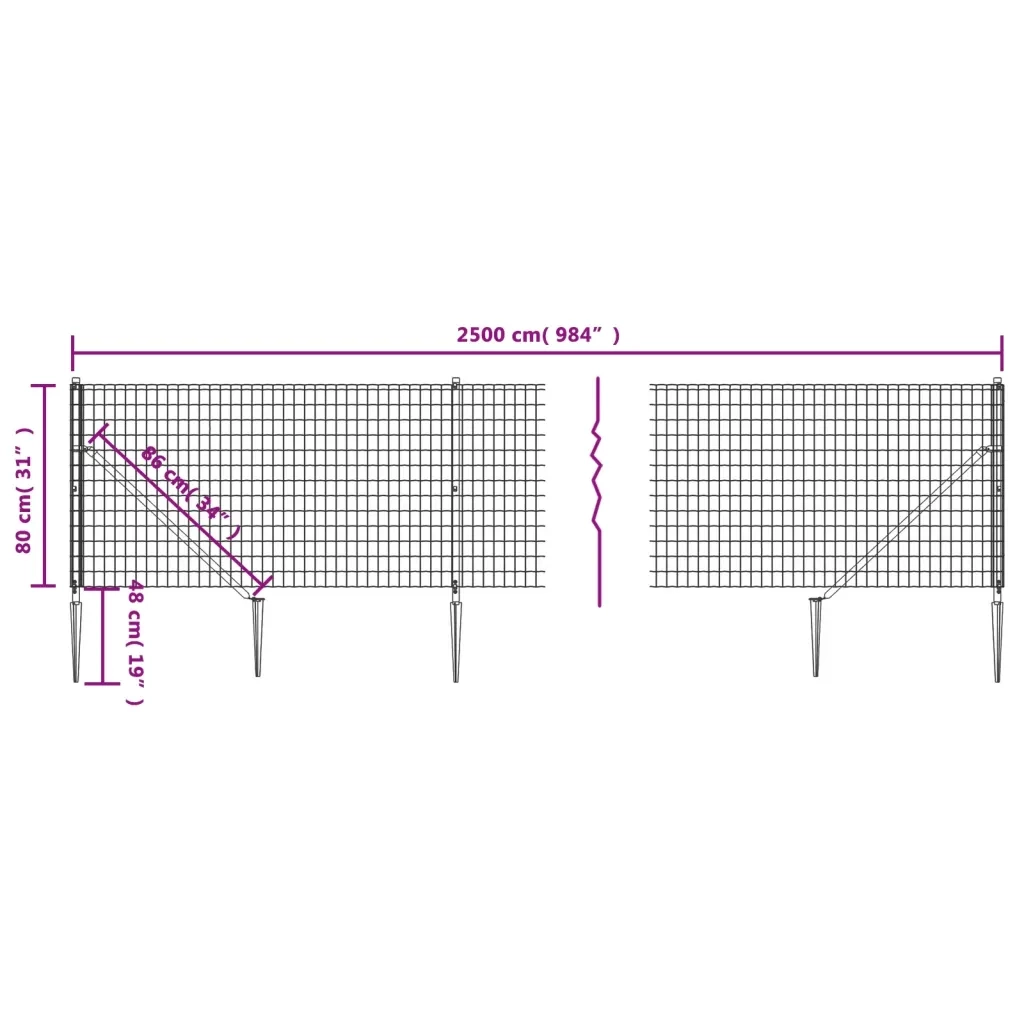 Recinzione da Giardino | Recinzione Metallica con Picchetti Ancoraggio Antracite 0,8x25m