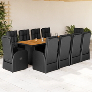Set da Pranzo da Giardino 11 pz con Cuscini in Polyrattan Nero 3277636