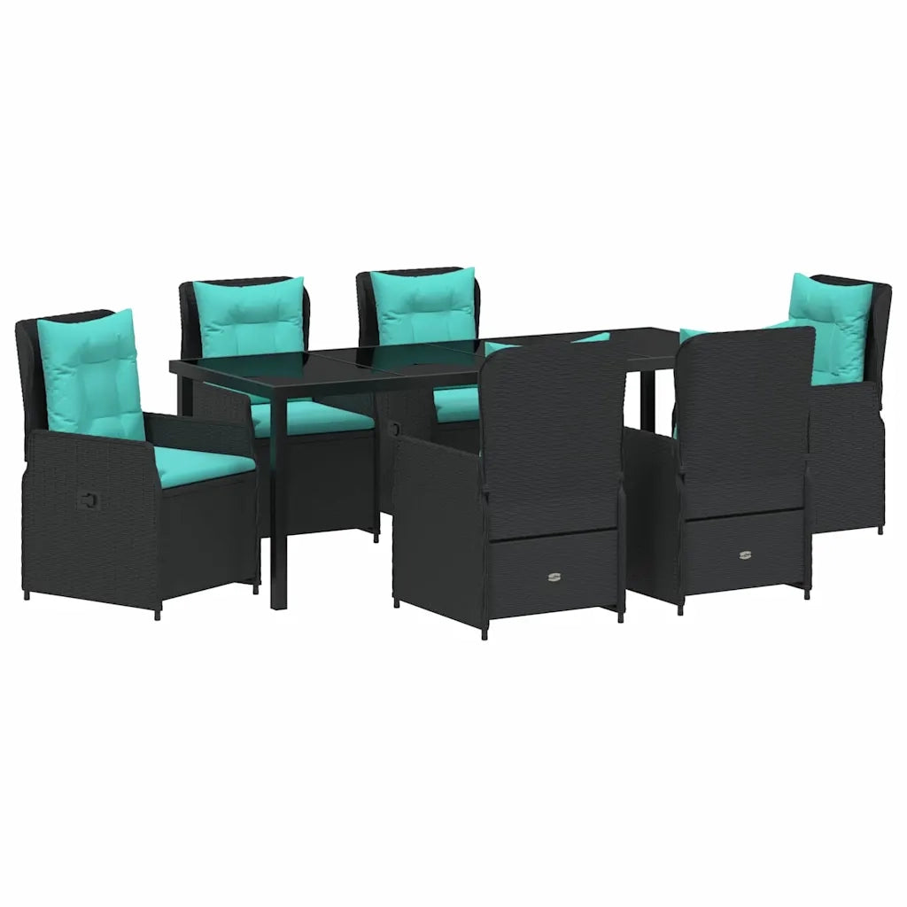 Set da Pranzo per Giardino con cuscino 7 pcs Nero Poly Rattan 3381042