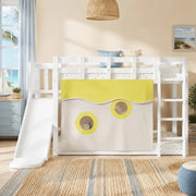 DESMIU Letto a castello bambino 90 × 200 cm 2 posti con scala, barriera e scivolo, senza materasso, in MDF e pino, bianco