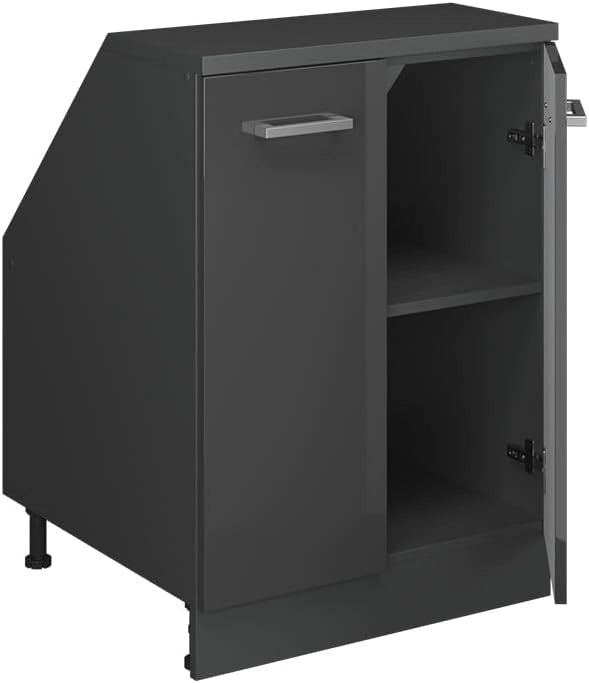 Mobile sottotetto Rion, Antracite lucido, 60 x 81.6 cm con 2 porte, carcassa 60 cm profondità, adatto per il salvaspazio sotto tetti spioventi
