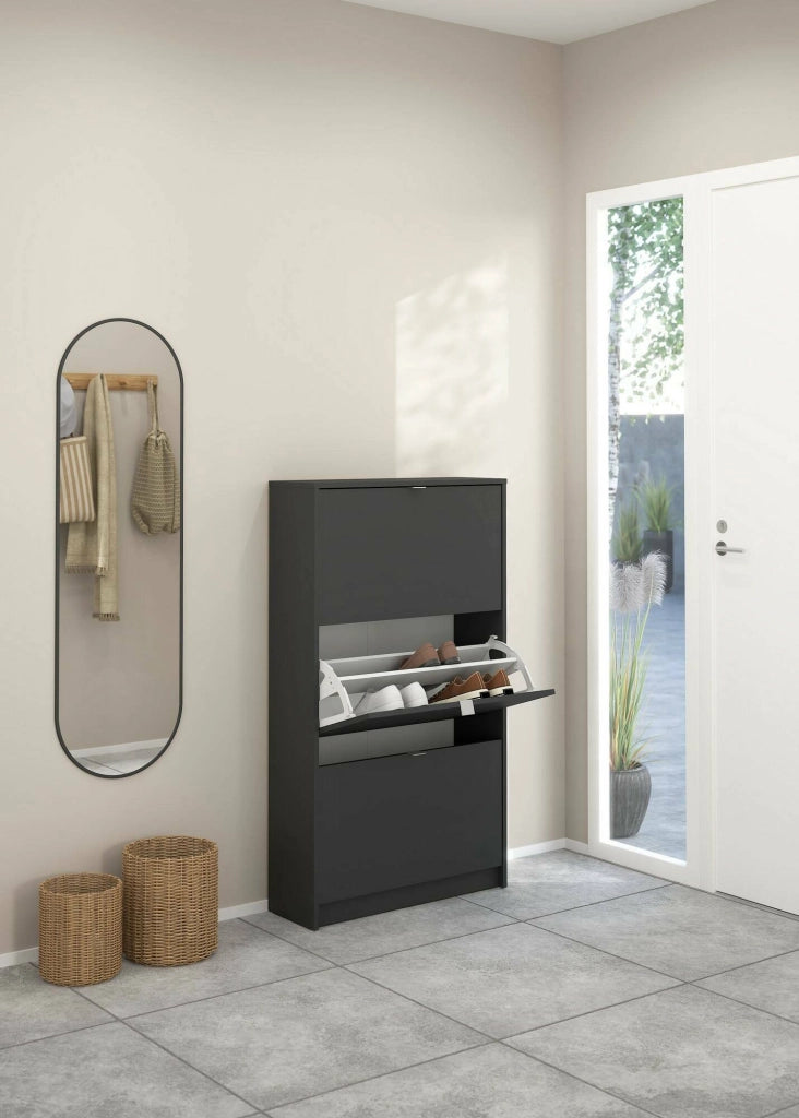 Scarpiera Irina, Mobile portascarpe, Armadio da ingresso multiuso, Mobiletto per calzature, 70x24 h124 cm, Grigio