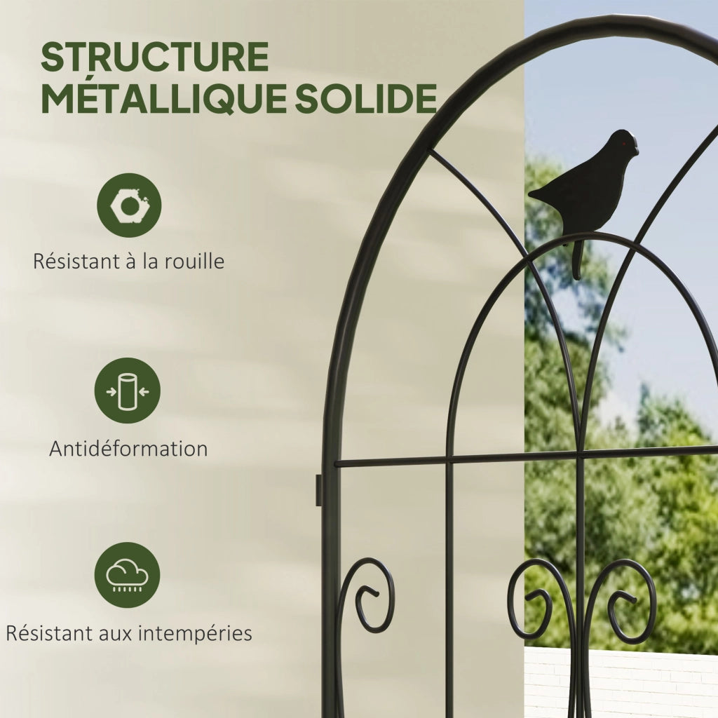 Supporto per piante rampicanti con uccelli ¨C zephmum ¨C 2 pezzi, metallo, nero, 50x150 cm