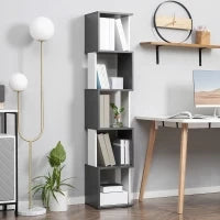 Libreria Moderna Salvaspazio a 5 Ripiani in Legno, 33x28x161cm, Grigio e Bianco