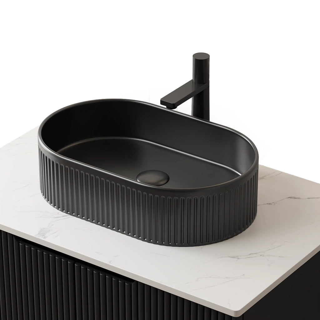 LAVABO in ceramica nero con foro rubinetteria preforato