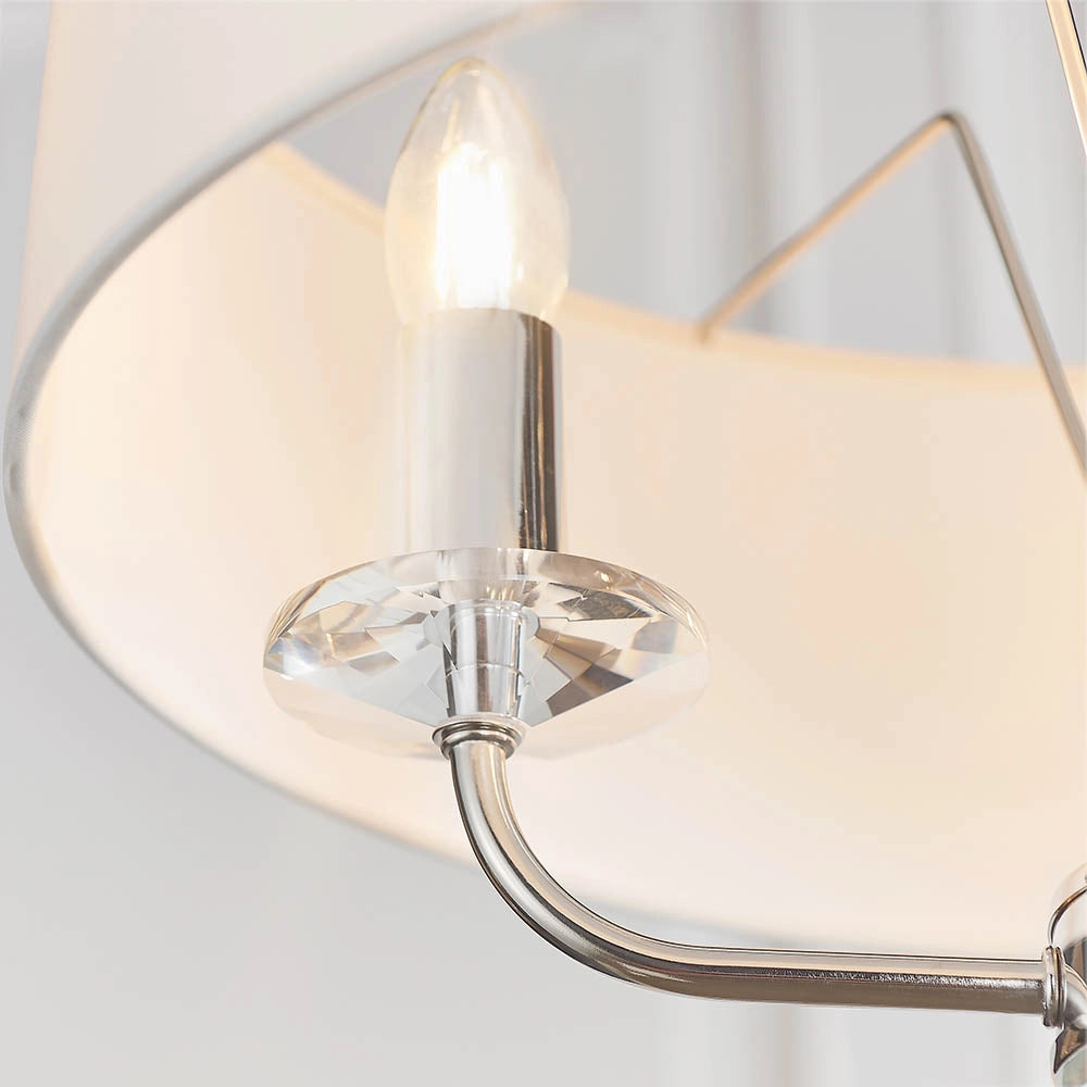 Lampadario 3 luci Nixon nichel chiaro paralumi bianchi E14