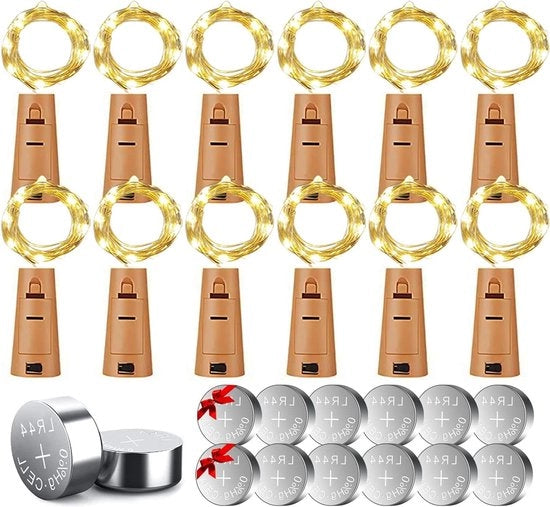 Flessenluci LED 12 x 20 warm bianco - lampada di vetro con batteria in gomma per bottiglia di vino - decorazione DIY per Natale, festa e matrimonio