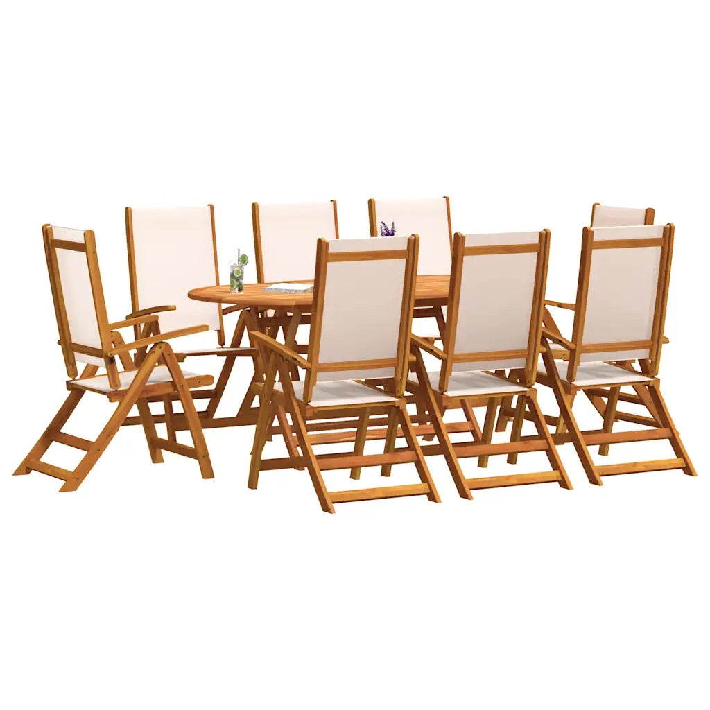 Set Pranzo da Giardino 9pz Legno Massello di Acacia e Textilene