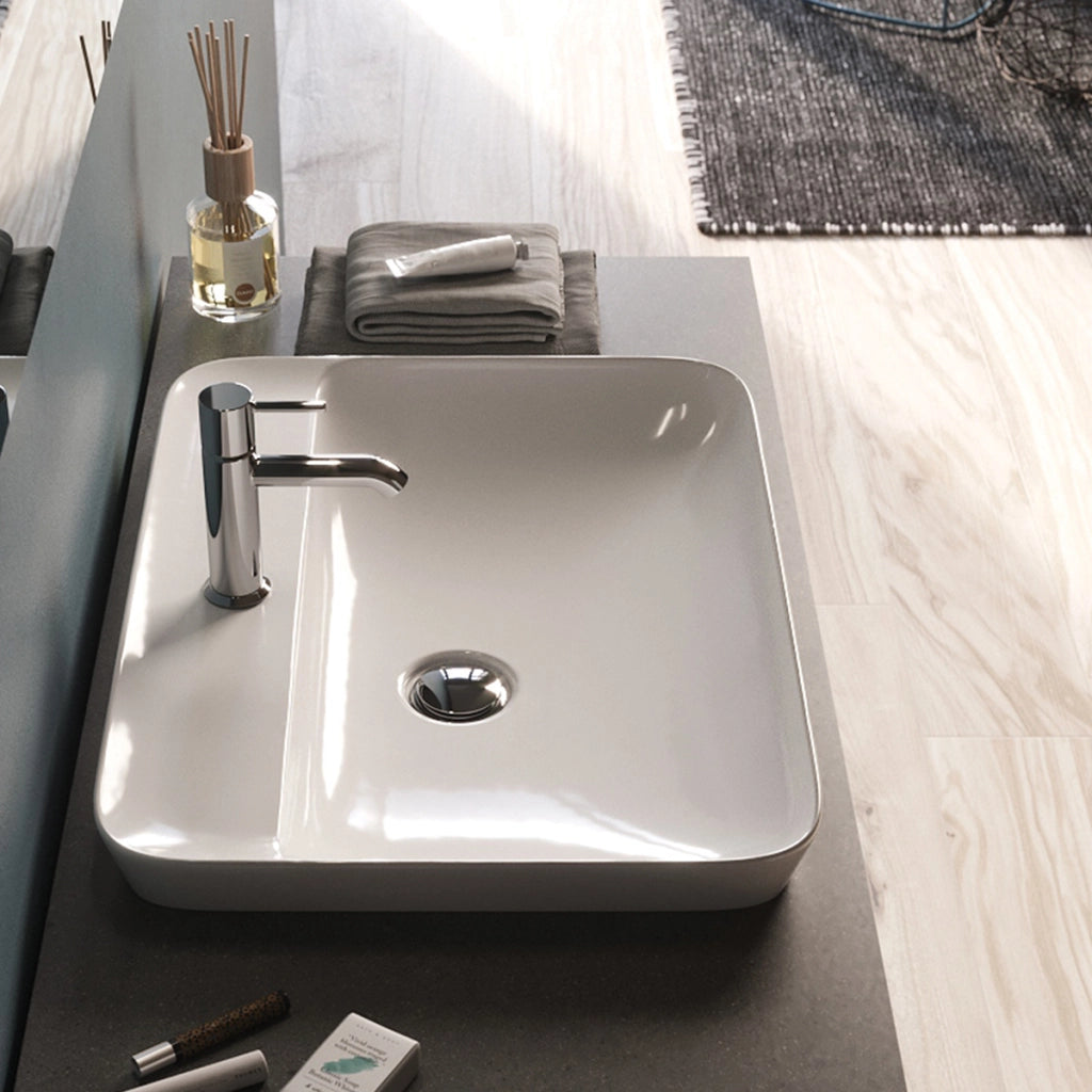 Lavabo ad incasso rettangolare monoforo 55 x 42 cm bianco