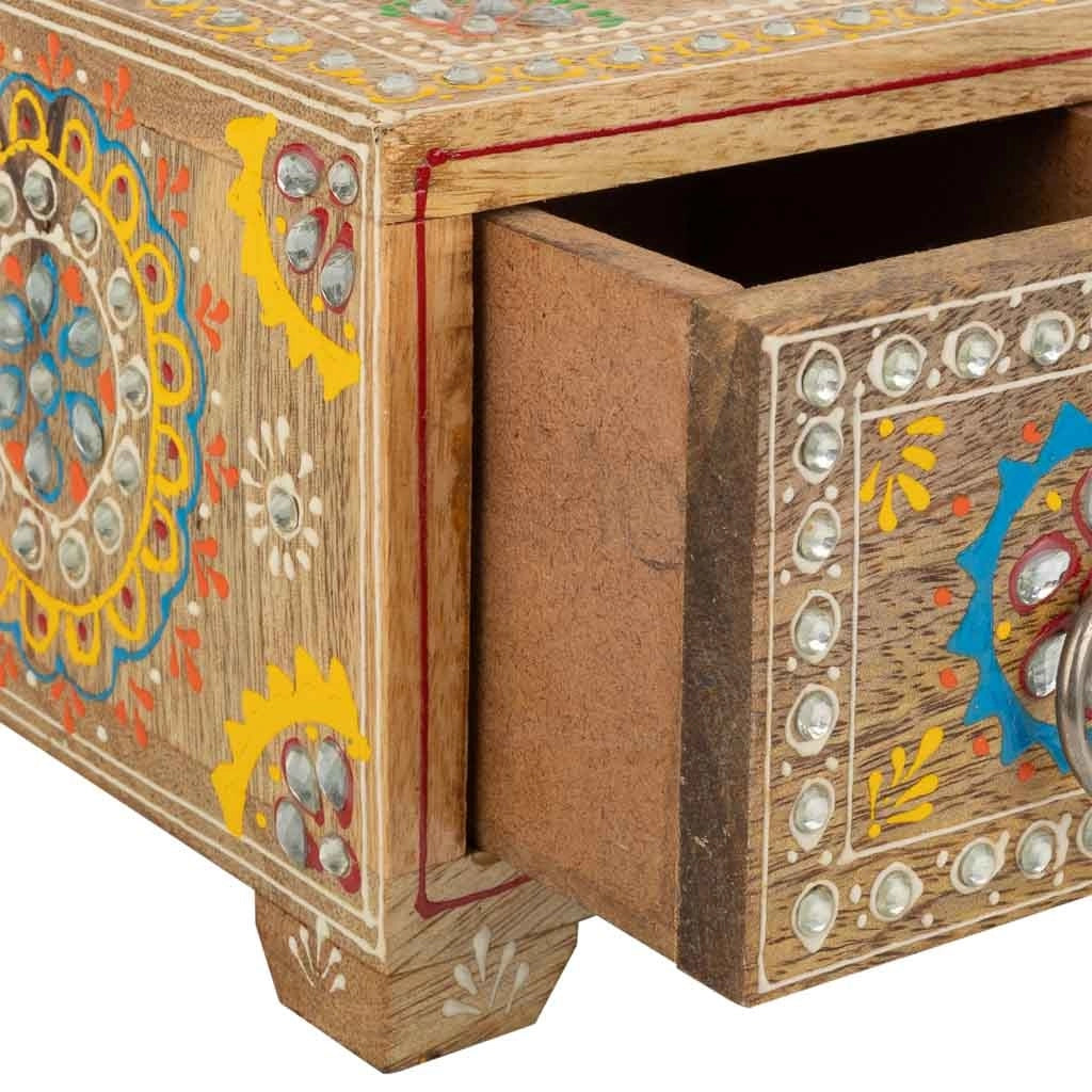 Portagioie in legno dipinto a mano con 2 cassetti marroni 23x14x10h