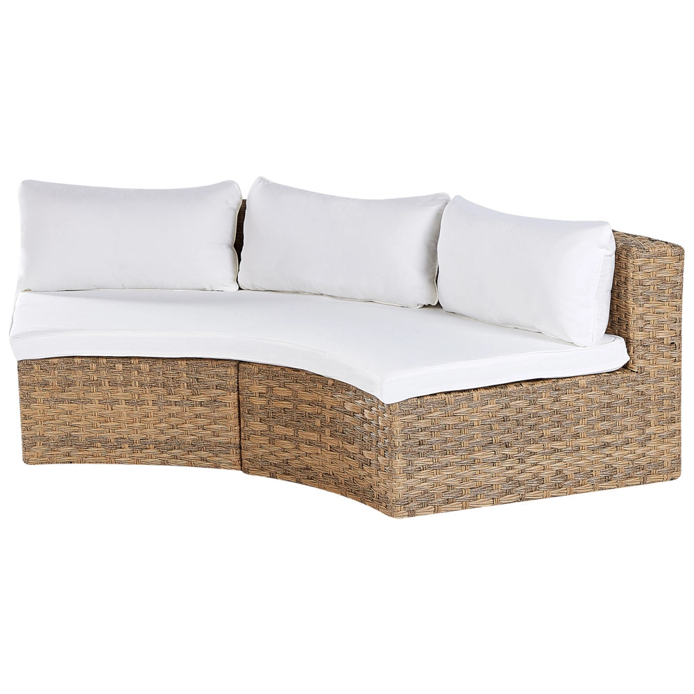 Set divano ad angolo da giardino marrone dorato finto rattan a forma di U 9 posti cuscini bianchi curvi con tavolo set di conversazione