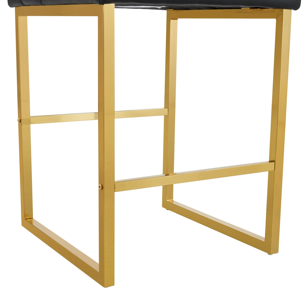 Sgabello da bar quadrato con seduta imbottita in PU e gambe metalliche dorate stile nordico nero e oro 91,4 cm