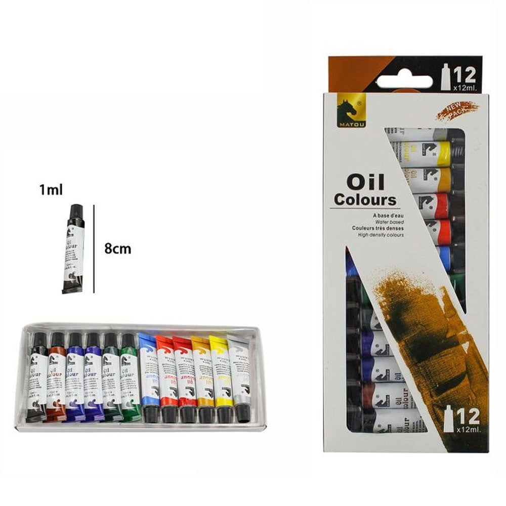 Trade Shop - Set 12 Colori Ad Olio Tubetti Da 1 Ml Pittura Hobby Disegno Arte Tempere Oil -