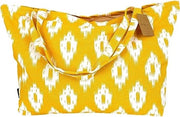 Borsa da spiaggia grande con disegno Azteco - Giallo/bianco - 65 x 40 cm - Borsa a spalla per adulti - 40 L - Borsa da nuoto, spazzola, borsa da bagno, borsa della spesa - Grande capacità - Borsa XXL con motivo mediterraneo - Interno in tessuto