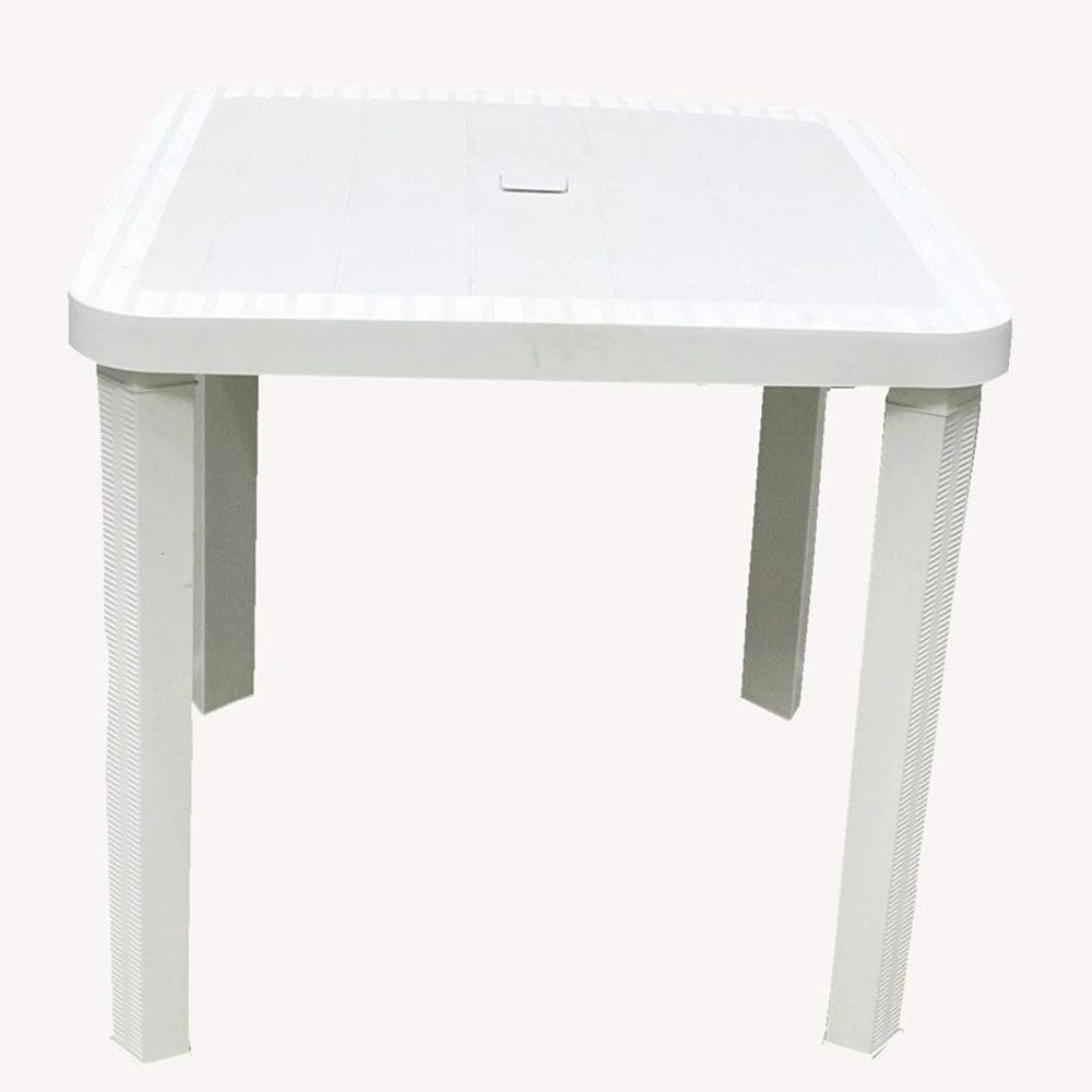 Trade Shop - Tavolo Quadrato Da Giardino Bianco 80x80cm In Plastica Arredo Spazio Esterno 008007 -