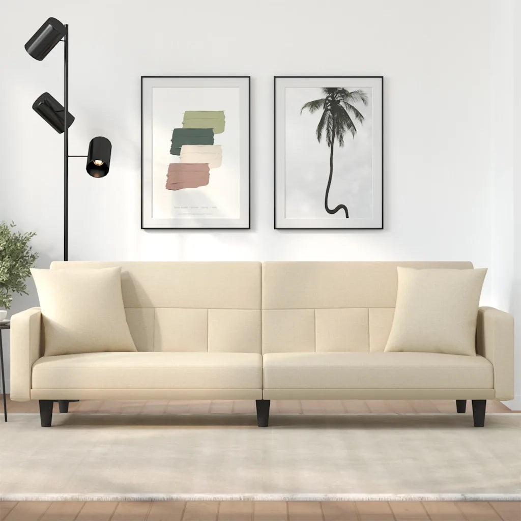 Divano Letto con Cuscini Crema in Tessuto 351878