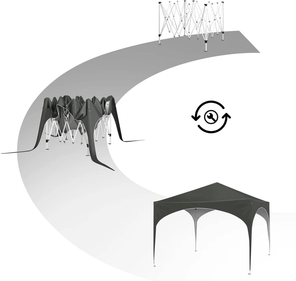 Gazebo da Giardino Richiudibile 3x3m Gazebo Esterno in Ferro Regolabile in Altezza Tendone con Soffitto Semicircolare Pieghevole Protezione Solare, Tende per eventi Facile da Montare Grigio