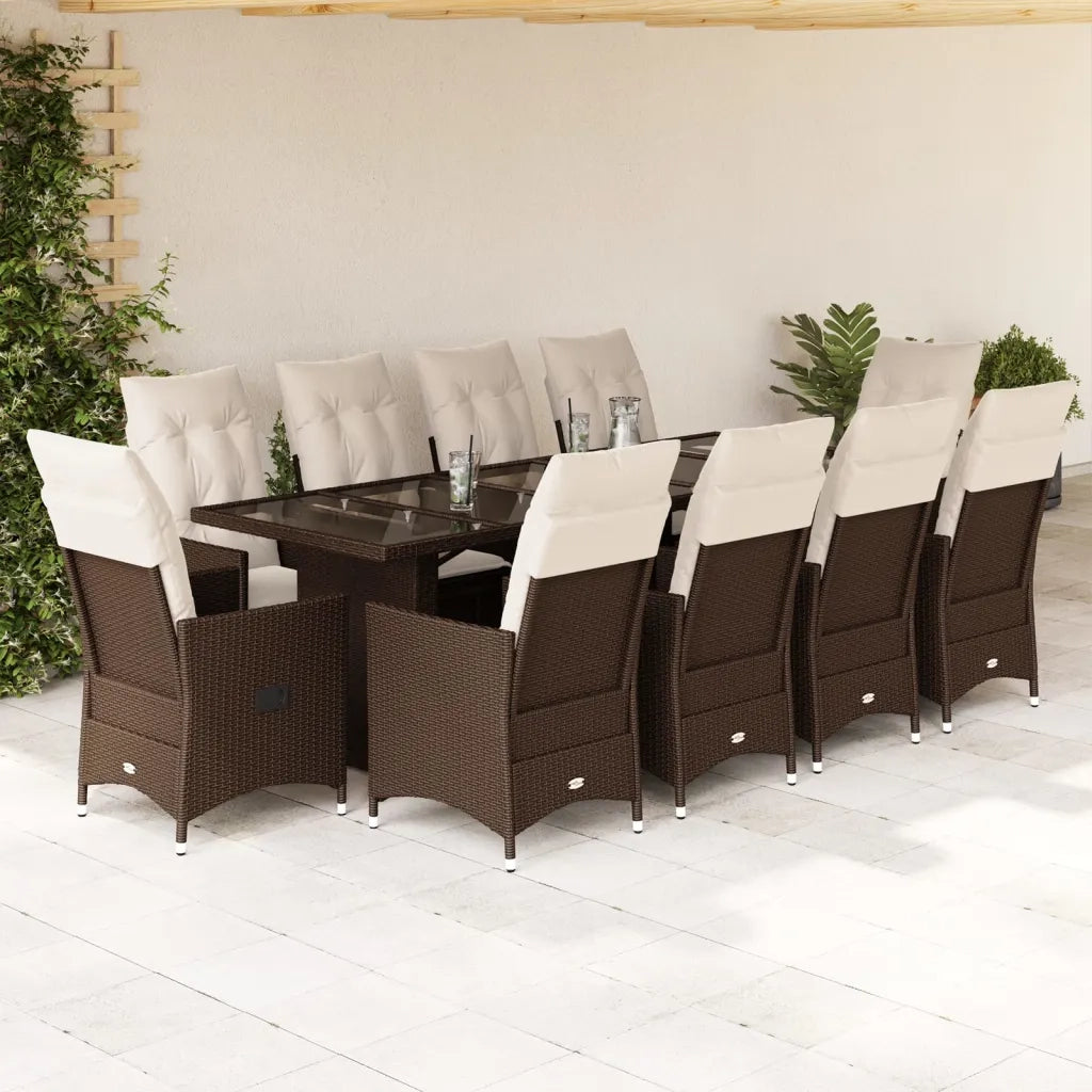 vidaXL Set Bistrò da Giardino 11 pz con Cuscini in Polyrattan Marrone