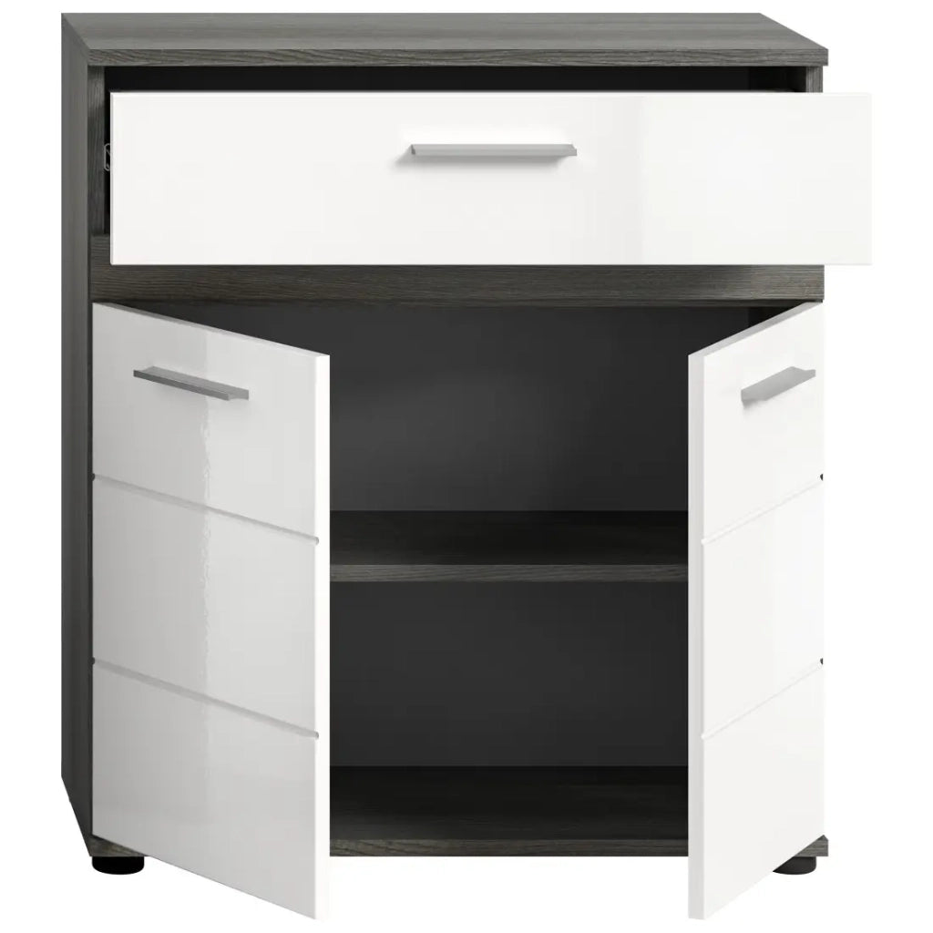 Mobile da bagno WILLIAM – 2 porte, 1 cassetto – Bianco e rovere cenere