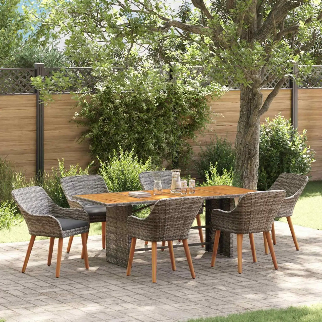 Set da Pranzo per Giardino con cuscino 7 pcs Grigio polyrattan