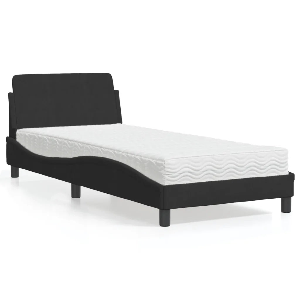 Letto con Materasso-Struttura Letto con Materasso Dover Nero 90x190 cm in Velluto