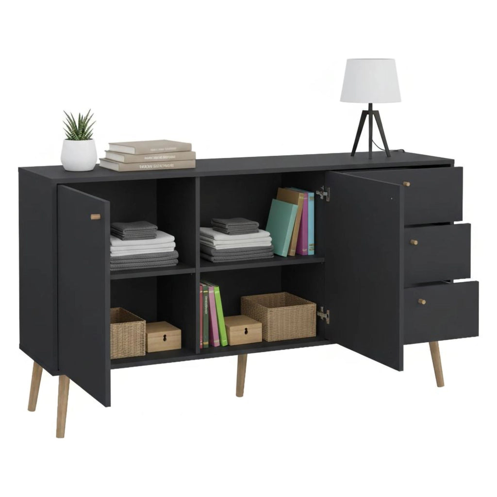 Credenza Erina, Buffet da soggiorno, Madia da salotto, Dispensa da cucina, 147x39 h82 cm, Grigio