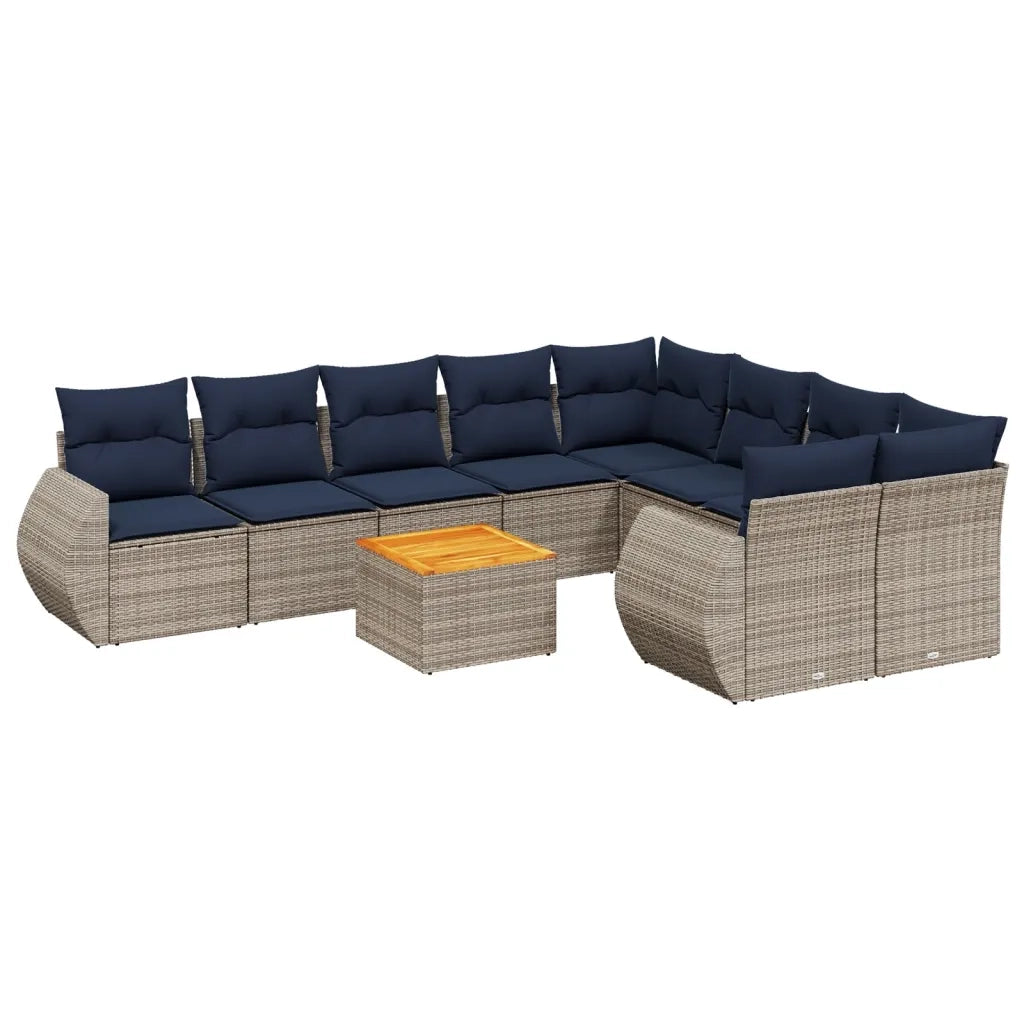 Set Divani da Giardino 10 pz con Cuscini Grigio in Polyrattan 3225165