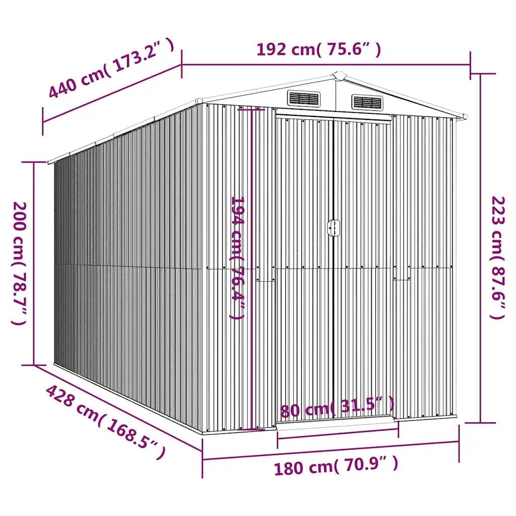 Capanno da Giardino Grigio Chiaro 192x440x223cm Acciaio Zincato 3147441