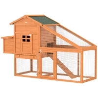 Pollaio da Giardino per 1-2 Galline con Area per Cova, Casetta e Spazio Aperto, in Legno e Metallo, 179x67x115 cm