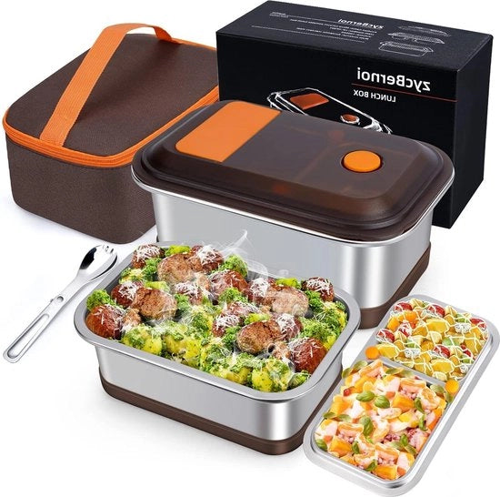 Tazza per pane in acciaio inossidabile con contenitori 1400 ml, impermeabile, box a cassetti per pranzo, inclusa minitazza per la chiusura, contenitori di distribuzione e sacchetto di conservazione.