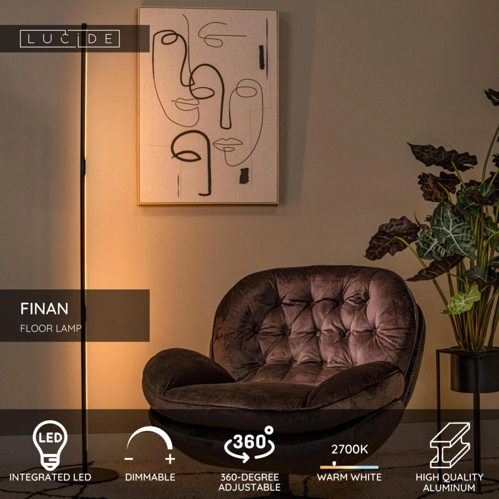 Lampada da terra FINAN LED 30W nera dimmerabile Lucide